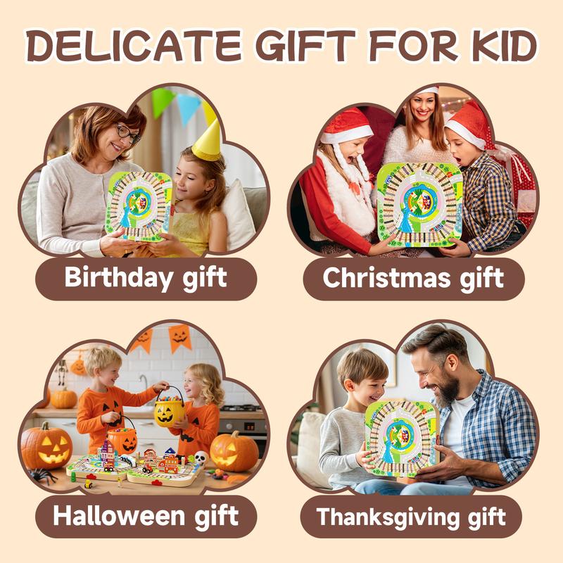 EDUTREE Wooden Track City Blocks Fun Educational Toys for Kids Portable Durable Block Set for Travel Hand-eye Coordination Shape Recognition Halloween Birthday Gifts for Boys Girls