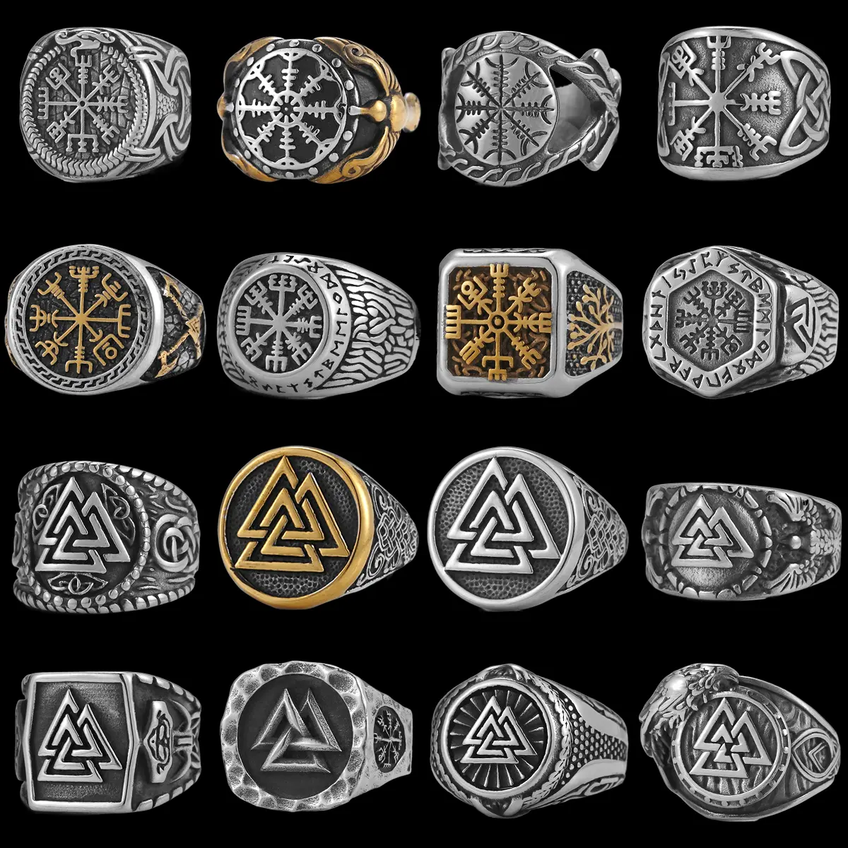 Vintage Stainless Steel Viking Amulet Ring Norse Compass Runes Men and Women Rings Teens Multi Style Jewelry Boyfriend Gift