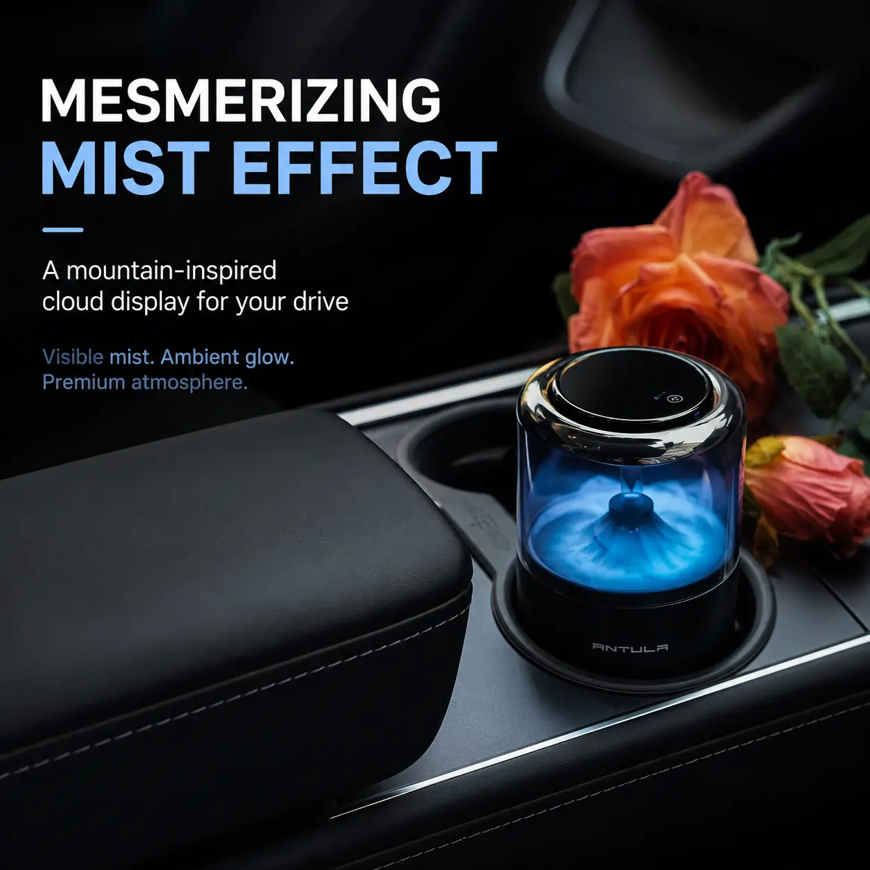 Car Diffuser with Mist Effect, Wireless Essential Oil Diffuser for Vehicle Cup Holder, Auto Start Stop Scent Diffuser with Ambient Light, Premium Car Accessori