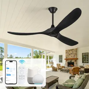 52/60/70Inch Smart Ceiling fan Without Light,Aleax/APP/Remote Control,3 Solid Wood Blades,Modern Black High CFM Large Ceiling Fan for Indoor Outdoor Bedroom Patio Farmhouse, Quiet DC Motor