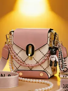 Mother's Day gifts for women: rhombus embroidered mobibag, fashionable chain handbag and wallet e phone bag, mini studded crossbody, Adjustable Crossbody Bag