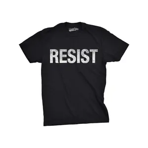 Men's "Resist" Graphic Cotton T-Shirt - Black Casual Protest Tee with Bold White Lettering, Short Sleeve, Round Neck, All-Season Wear