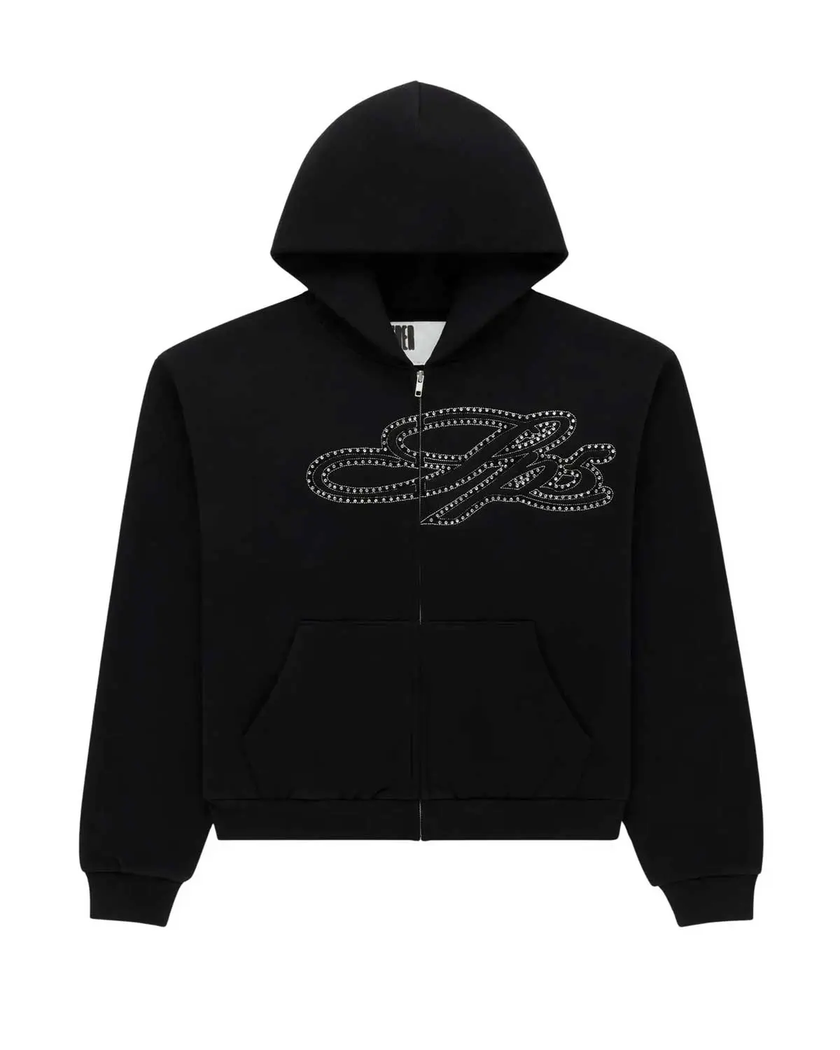 Sp5der Rhinestone Script Zip Up Hoodie Black