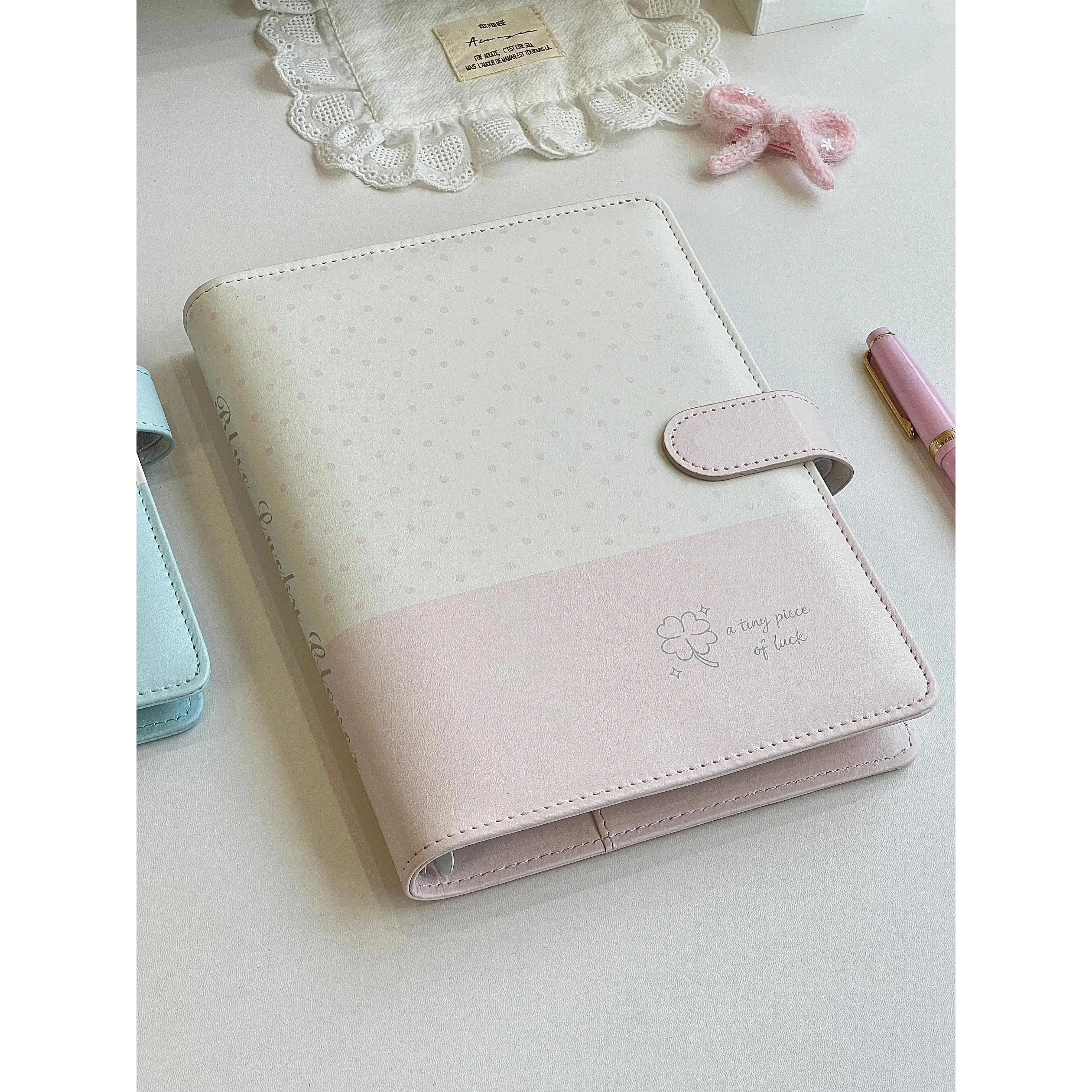 Cute Pink Polka Dot A5 4-Pocket Card Album – PU Leather Cover Binder for Polaroid Photo Collecting Small Cards