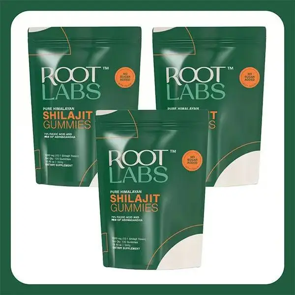 Pure Himalayan Shilajit Gummies by ROOT LABS | Organic Shilajit Resin with KSM-66 Ashwagandha, Fulvic Acid, Sugar Free Support Energy & Immune, 120 Count