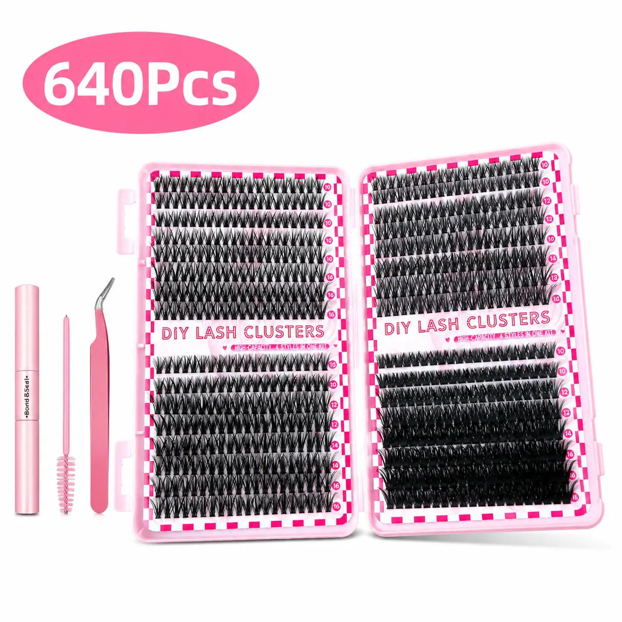 640PCS Lash Clusters With Spikes Wispy Eyelash Clusters Kit 10-16mm Spikes Lash ClustersVolume Cluster Eyelash Extensions Lash Clusters Kit Individual Lashes With Lash Bond And Seal (30D 40D 60D 80D,10-16mm)