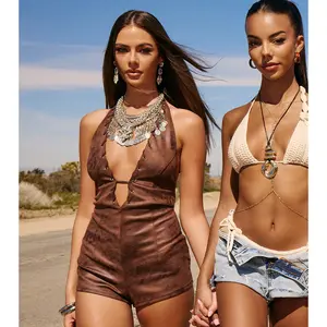 Dusty Trails Suede Halter Romper