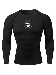 Men's Sun Print Round Neck Raglan Sleeve Tee, Casual Quick Drying Long Sleeve T-shirt for Spring & Fall, Men's Sportswear for Indoor Outdoor Wear, Athletic Sports Clothing, Athletic Top