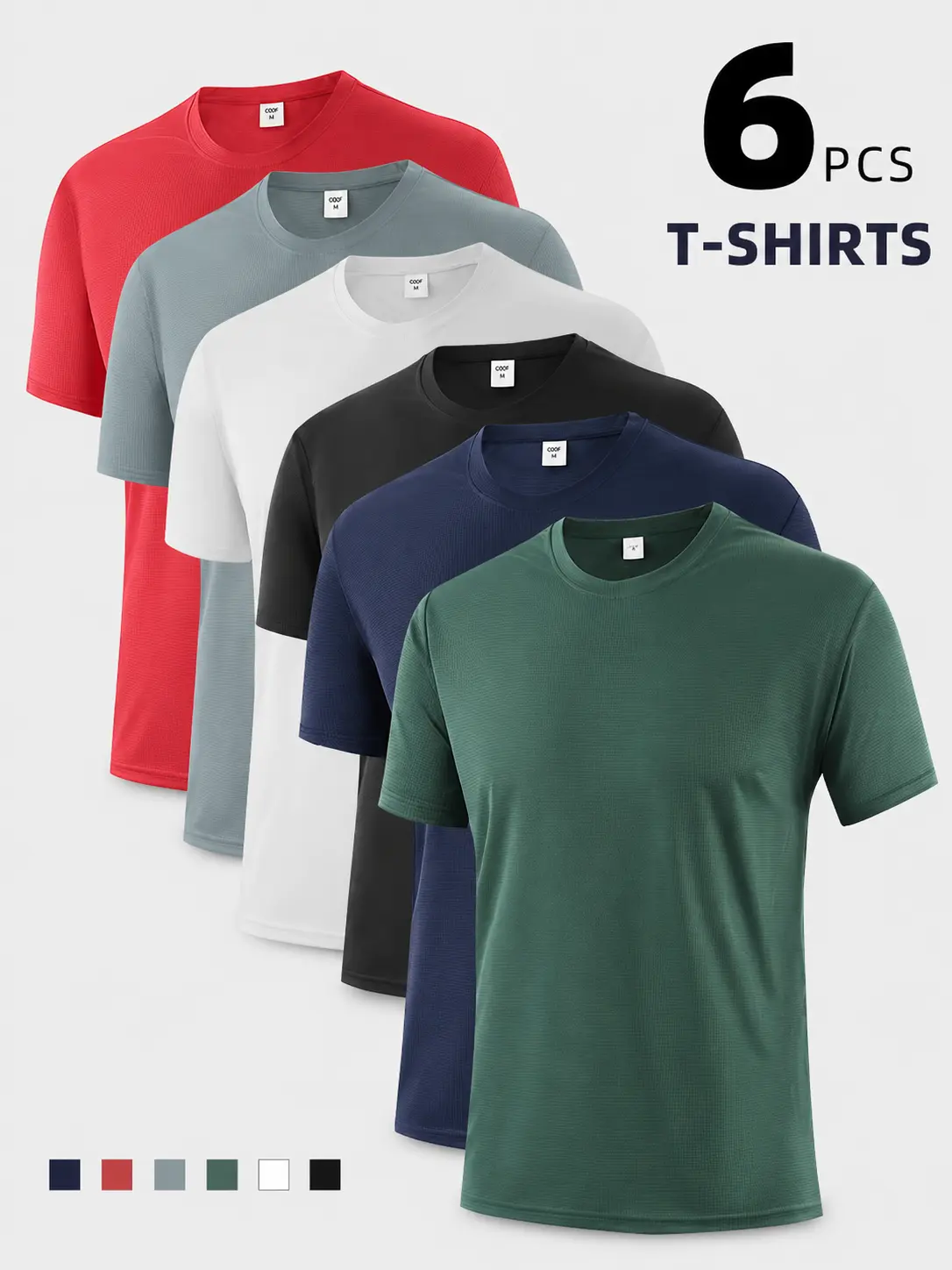 6-Pack Textured Performance Tee Mens Athletic Fit Breathable Quick-Dry Shirts Textured Performance Fitness Apparel Dry Fit Active