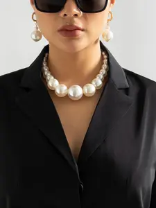 Faux Pearl Decorated Necklace for Women, Elegant Necklace, Clavicle Matching Necklace, Fashion All-match Accessory, Trendy Jewelry for Daily Wear