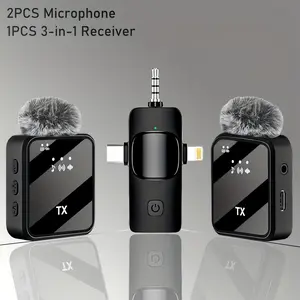 3 in 1 Professional Wireless Lavalier Microphone for iPhone/Android/Camera, Wireless Microphones, Mini Microphone, Crystal Clear Sound Quality for Recording, Live Streaming, Clips-Elegant Black