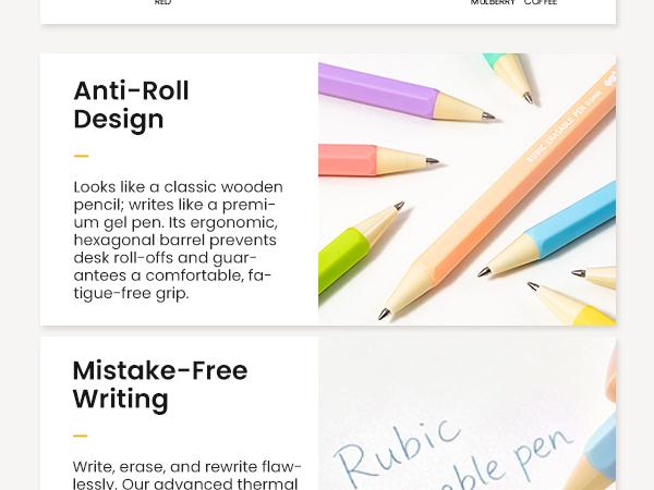 iiGEN RUBIC Erasable Gel Pens - 0.6mm Retractable Twist Pens with Ergonomic Hexagonal Grip, Smooth Writing for Back to School, School Supplies, Office Accessories, College Supplies, Thematic Sets