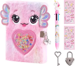 Diary for Girls with lock and keys, Kids Journal School Travel Notebook Gift Set for Writing and Drawing,Multicolored Pen, Stickers, Birthday Gift for Girls ages 6-8