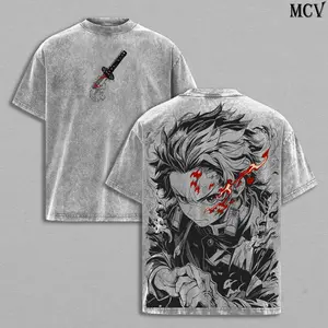 Tanjiro Tee - Demon Slayer Kimetsu no Yaiba T-Shirt Acid Wash Vintage Oversize Unisex Heavy Cotton Menswear Top Anime Manga Graphic Tee Washed Double Printed Retro Streetwear, Tanjiro Kamado Movie 2025