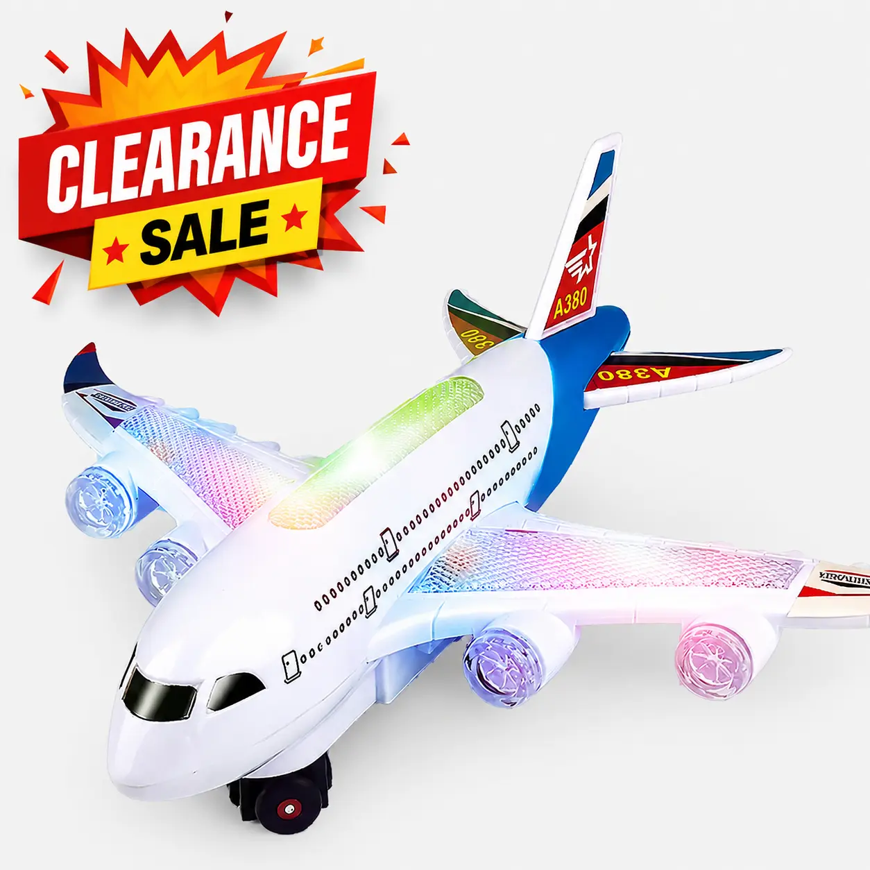 Light Up Airplane Toy for Kids, Electric A380 Plane with Music & Flashing Lights, 360° Rotating Aircraft Toy, Fun Gift for Boys & Girls Ages 3+