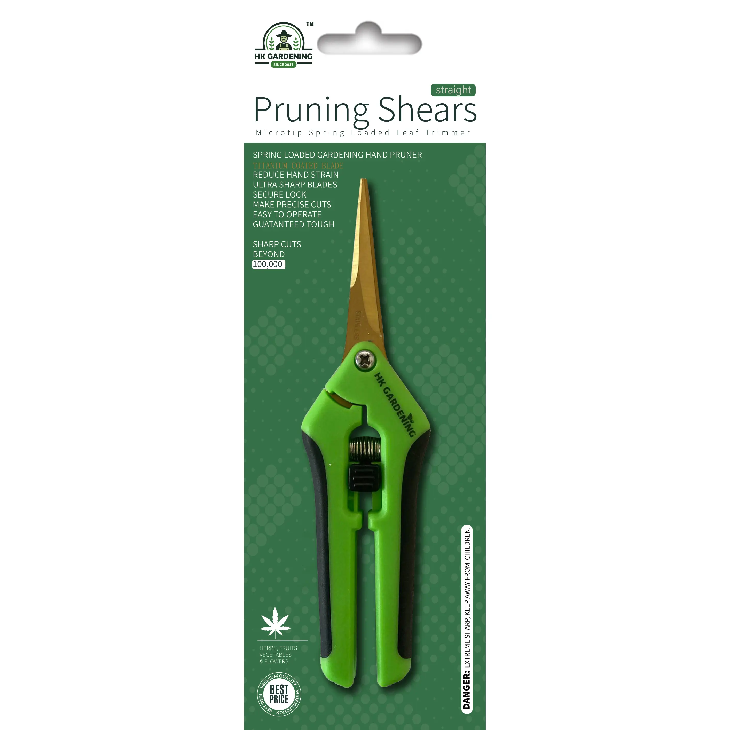 HK Gardening 2pks Titanium Straight Blade Trimming Scissors for Precise Cuts on Plants