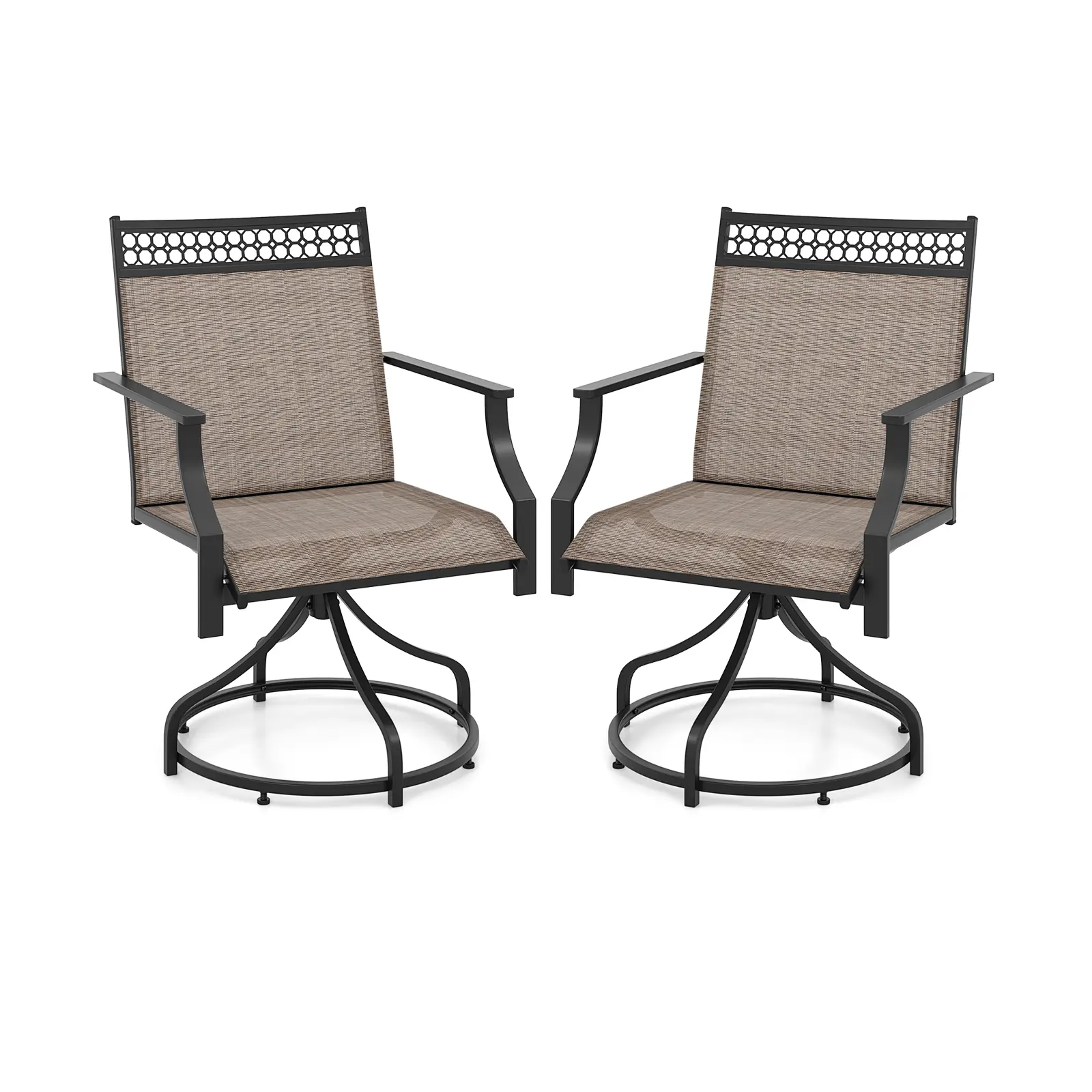 COSTWAY - Patio Swivel Dining Chairs Set of 2 with Heavy-duty Metal Frame and Armrests-Brown