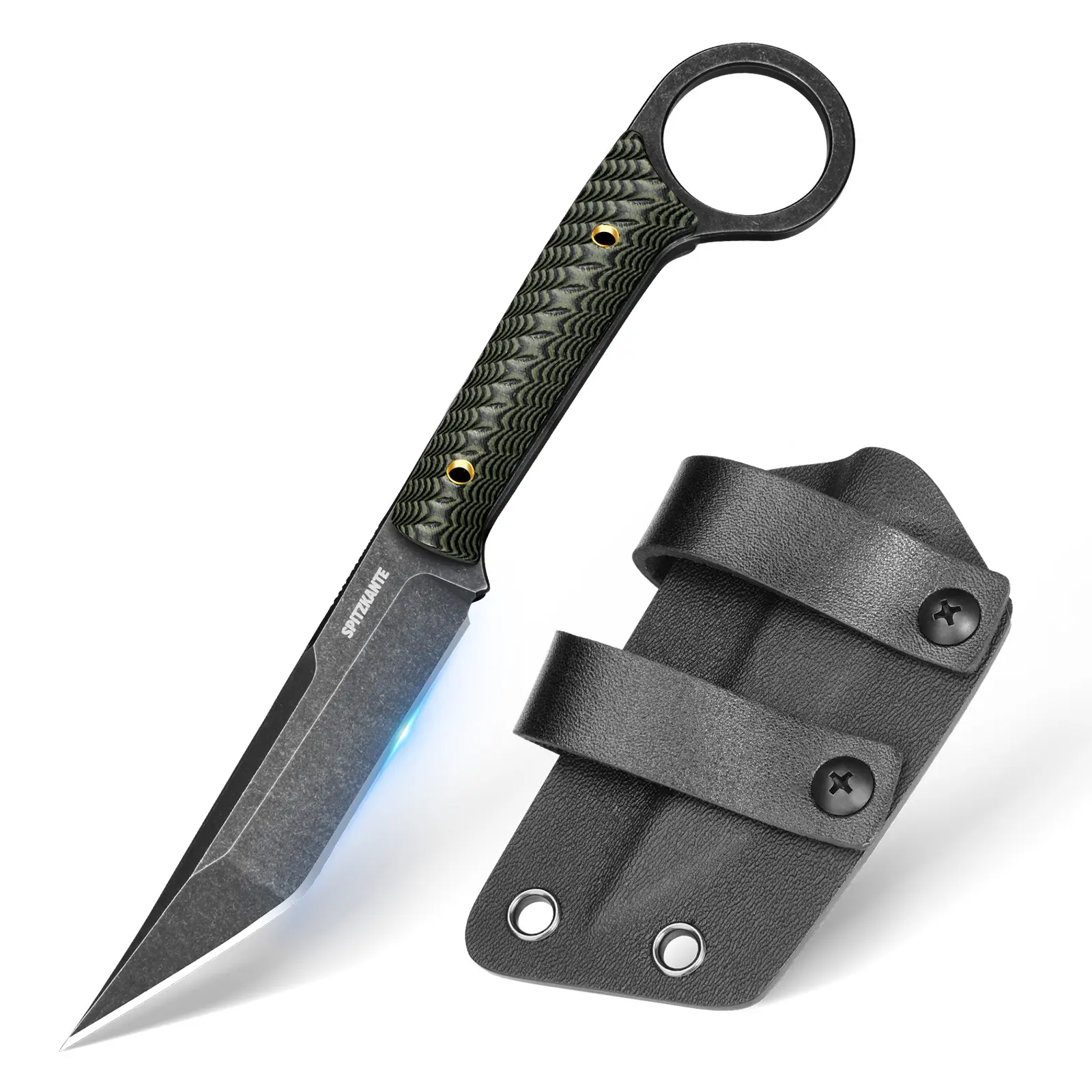 EDC Knife with Sheath, Full Tang 5cr14mov Steel, Green G10 Handle, Outdoor Tool Gift for Men