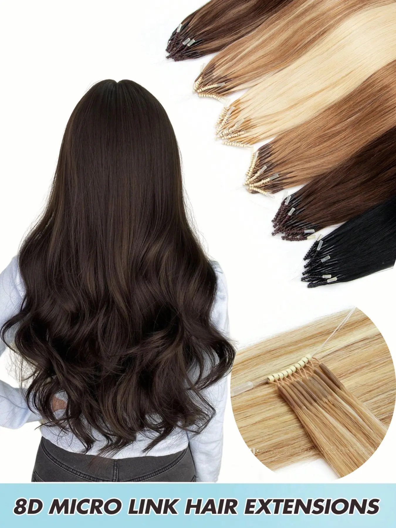 8d Micro Link, Micro Bead, Microlinks Hair Extensions Real Human Hair Straight Human Hair Nature Black 50 Strands Nano Ring Silicon Beads for Daily Natural Looking Hair Updo Hair Extension