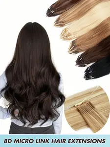 8d Micro Link Hair Extensions Real Human Hair Micro Bead Hair Extensions Straight Human Hair Nature Black 50 Strands Nano Ring Invisible Mini Silicon Beads Microlink Hair Extensions for Daily & Party & Holiday Natural Looking Hair Updo Hair Extension