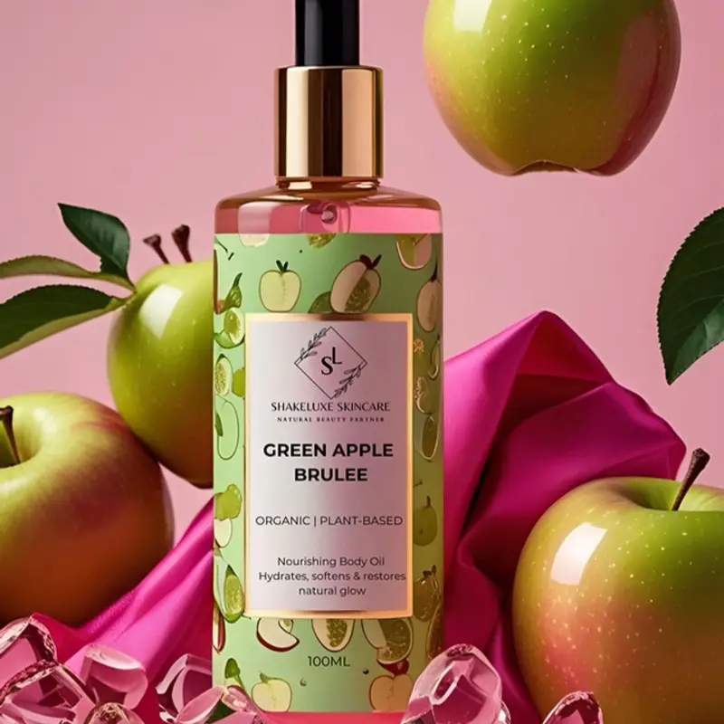 Shakeluxe Skincare Crisp Apple Brûlée Body Oil 100g - Lightweight Body Oil with Fresh Strawberry Scent, Moisturizing Formula for Daily Use