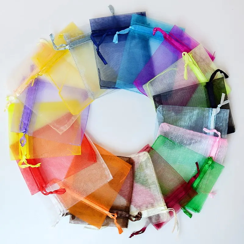 100pcs Mixed Color Organza Bags for Jewelry, Party, Wedding Favors, Premium Sheer Material, Drawstring Closure for Candy