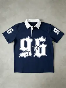 Retro 96 Star Print Polo Shirt, Y2K Streetwear, Eye-Catching Graphic Design, Casual Style for Daily Wear & Concert