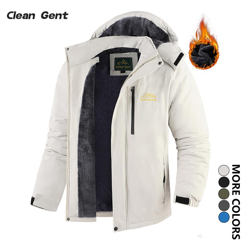 Clean Gent Men's Winter Jacket Waterproof Windproof Snow Coat Warm Fleece Lined with Multiple Pockets Hooded Outdoor Sports Jacket