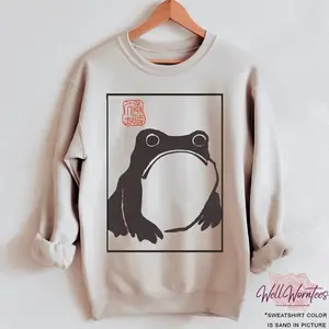 Unimpressed Frog Sweatshirt- Japanese Aesthetic by Matsumoto Hoji, Organic Unisex Sweatshirt, Vintage Style Art Sweatshirt TTS 1 1511x09