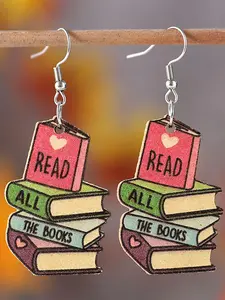 Cute Letter Pattern Dangle Earrings (1 Pair), Wooden Book Design Drop Earrings for Girls for Party Wear, Fashion Jewelry for Women, Daily Clothing Decor, High Quality Earrings