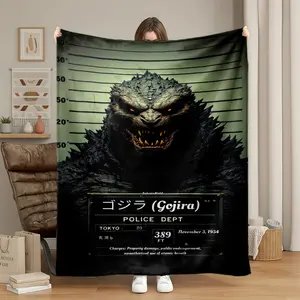 1pc Godzilla Mugshot Kaiju Arrest Design Flannel Blanket Super Soft Warm Cozy Lightweight Throw All Season Fleece Blanket for Sofa Bed Office Car Travel Camping Picnic Decor Giftable Blankets