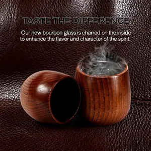 [Buy 1 Get 1 Free] Wooden Whiskey and Bourbon Tumbler Glass Charred or Uncharred Old Fashioned Drinkware Premium Handcrafted Wooden Glassware Stylish Bourbon Gift for Men Trending Barware Unique Whiskey Lover Gift Home Bar Decor Special Occasion