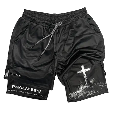 THE CROSS Performance Shorts Summer Double Layer Beach Pants Fitness Training Pant Sports