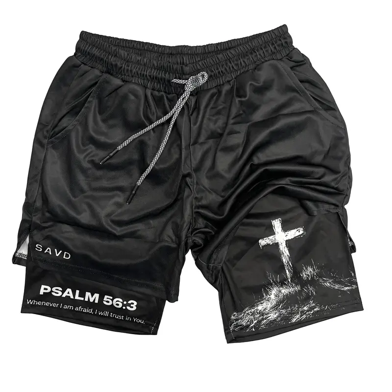 THE CROSS Performance Shorts Summer Double Layer Beach Pants Fitness Training Pant Sports