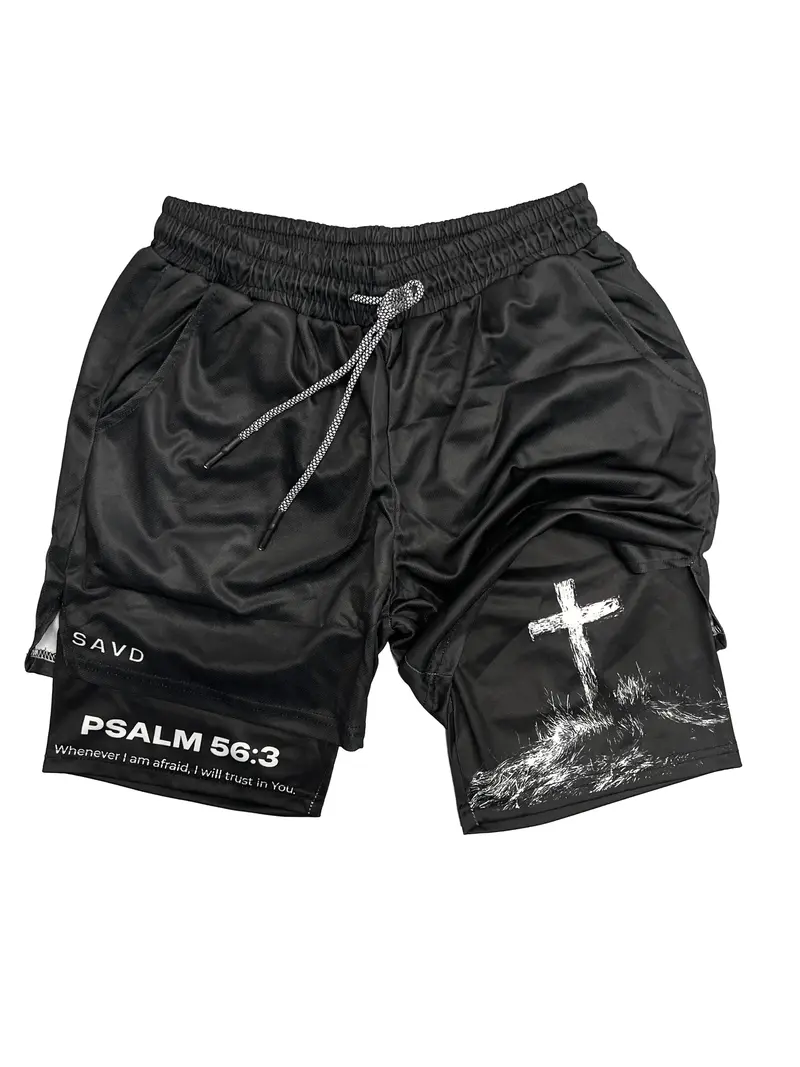 THE CROSS Performance Shorts Summer Double Layer Beach Pants Fitness Training Pant Sports