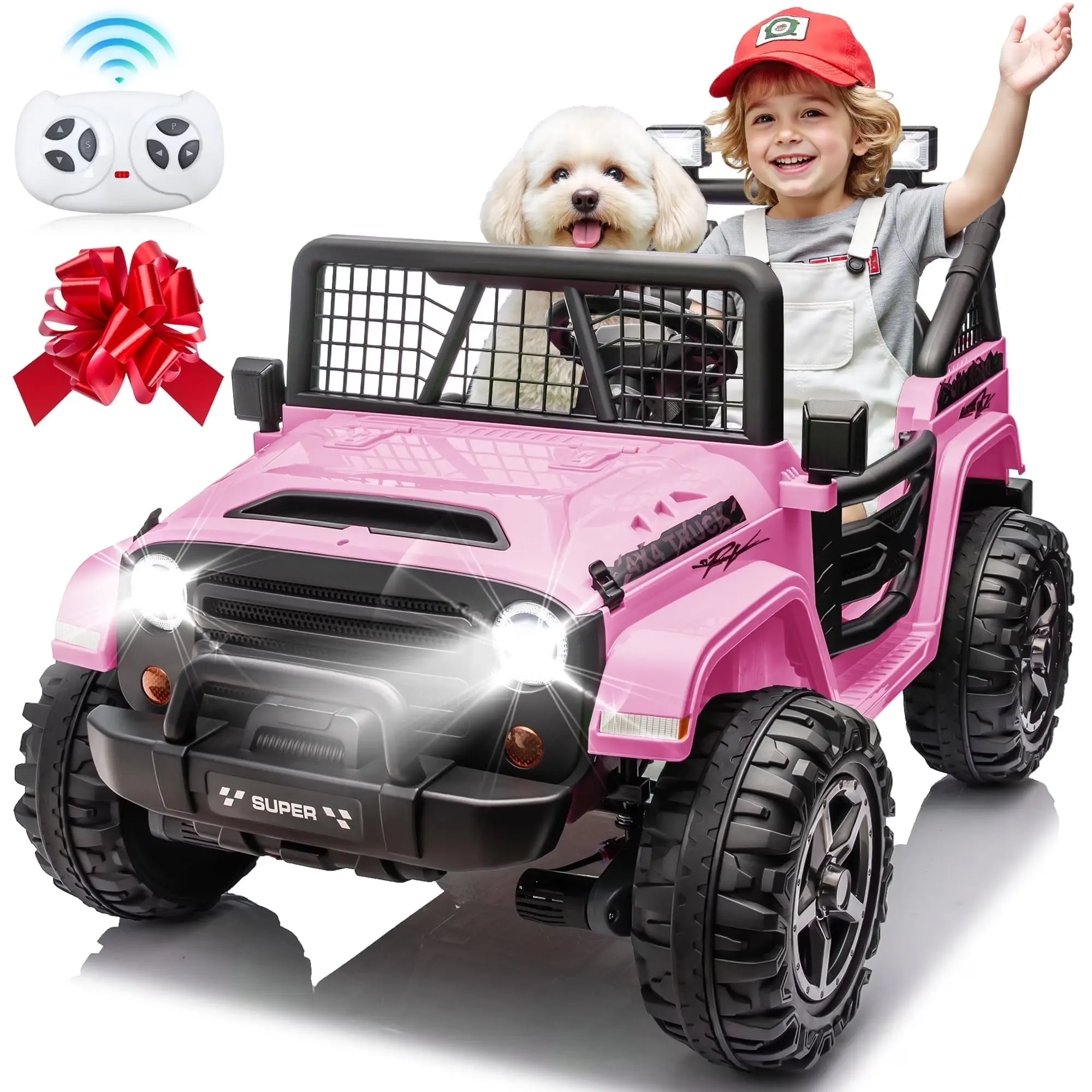 JOYRACER 24V Ride on Truck with Remote Control, 4WD/2WD Switchable Truck w/4X200W Motor, 3 Speeds Oversized Power Car Wheels, 2-Seater Electric Car Gift for Kids with Music, Bluetooth, Horn, Light, Outdoor Toys Gift for Boys and Girls Aged 3-8