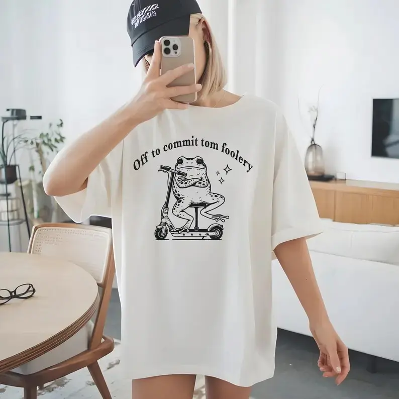 Comfort Colors Vintage Off To Commit Tom Foolery Frog T-shirt, Funny Weirdcore Sayings T-shirt, Sarcastic, Funny Frog Witch Meme T-shirt, Gift For Her - TrendWear USA