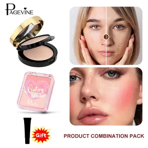Dual Colors Multi Purpose Watery Glossy Blusher Balm & Double Layer Matte Compact Powder & Free moisturizing lip gloss, Long-Lasting Oil-Control & Brightening, Two-Layer Different Colors Design, Buildable & Blendable, Complimentary lip balm