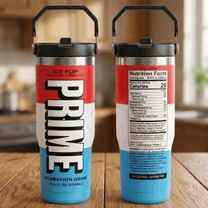 Prime Hydration Drink Style 30oz Tumbler With Handle, Ice Pop Inspired Insulated Travel Cup With Straw