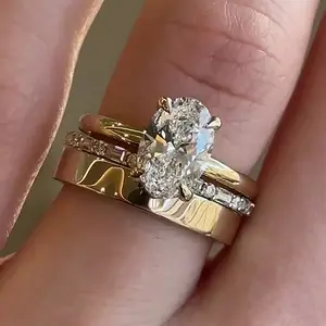 RING4U - 3Pcs/Set Oval Cubic Zirconia Rings for Women Luxury Fashion Detachable Wear Lady Jewelry Bridal Wedding Band Accessories