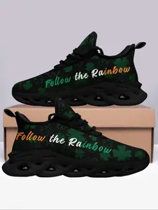 Men's St. Patrick's Day Four-leaf Clover Print Sneakers, Casual Breathable Lightweight Sneakers, Fashionable Sneakers for Daily Wear, Running