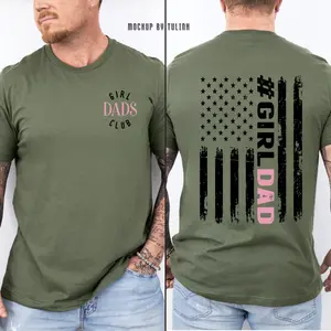 Women's Cotton Short Sleeve Crew Neck Girl Dads Club T-Shirt - #GirlDad Flag Anchor Graphic Tee, Patriotic USA Casual Wear, Father’s Day Gift