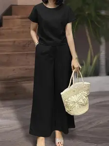 IT Girl Flattering Relaxed Fit Wide Leg Two Piece Set Brunch Outfit #  women's matching sets