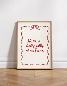 Unframe Trendy Christmas Print Merry Christmas Winter Poster Minimalist Red Quote Have a holly jolly christmas Wall Art Cute Coquette, Xmas Print