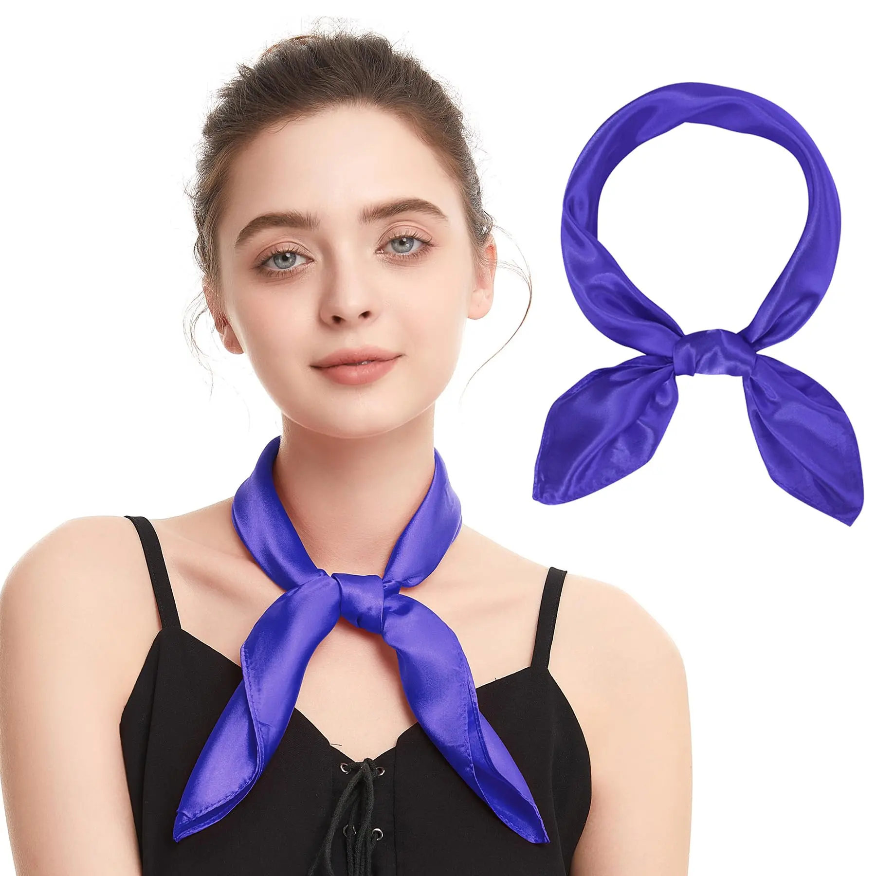 Silk Feeling Scarf Square Chiffon Scarf Solid Color Bandanas Retro Scarfs for Women Neck Scarf Purse Scarf
