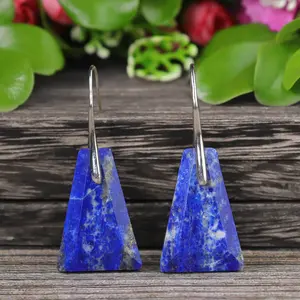 Lapis Lazuli Slab Drop Dangle Earrings Trendy Natural Dark Blue Gemstone Women Vintage Jewelry Handmade Gifts