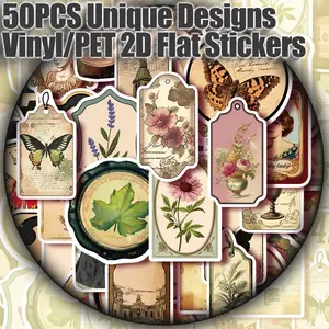 50PCS Vintage Labels Aesthetic Stickers Pack, Retro Decorative Tags & Classic Design Illustration Vinyl Stickers for Scrapbooking, Journal, Planner, Album, Laptop, Water Bottle, Phone Case, DIY Craft Decoration, Gift Wrapping, Packaging Labels