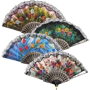 4 count Folding Hand Fans Church Wedding , Party Favors, DIY Decoration  Size9 Wholesale 4pack (Spanish 4pack)