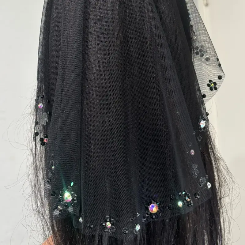 Black veil with black rhinestones