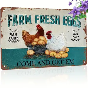1pc, Rustic Farm Fresh Eggs Metal Tin Sign (7.87x11.8 inches), Vintage Wall Art, Humorous Farmhouse Decor for Restaurant, Barn, Cafe, Festive Decoration, Garage, Home, Bar, Patio, Garden - Multi-Purpose Party Hanging Ornament, Gift for Frie